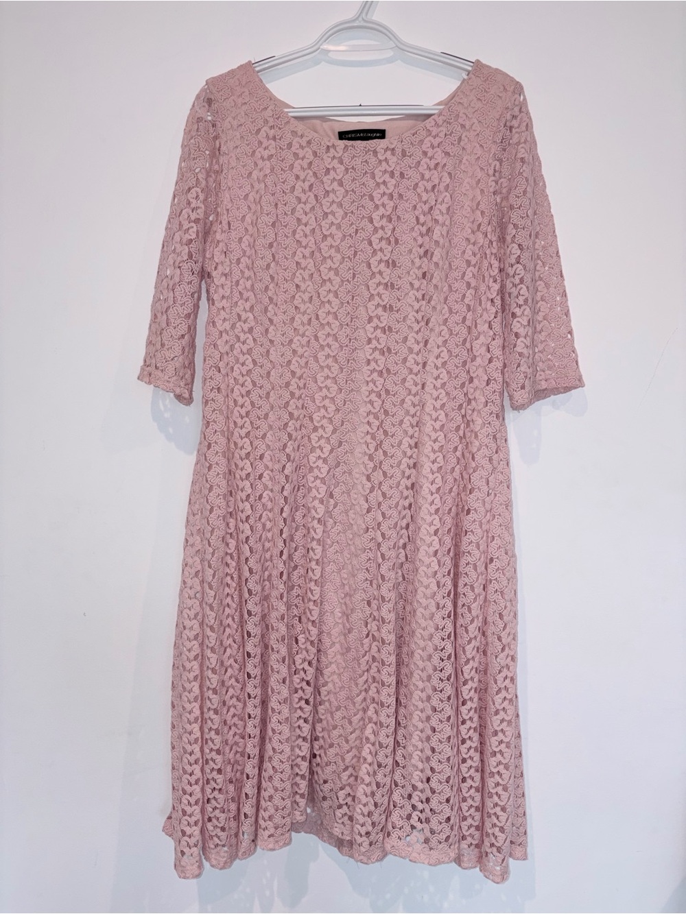 Chris McLaughlin Dress Womens 14 Pink Lace A-Line 3/4 Sleeve Lined Knee Length